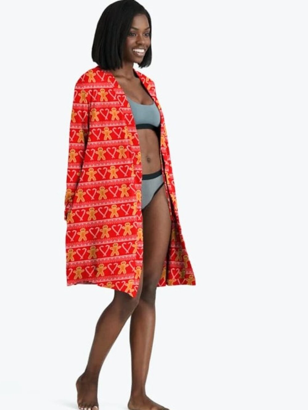 MeUndies NWT Holiday Sweets Fair Isle Robe Gingerbread Men Candy Canes - XL-2X - Picture 2 of 12